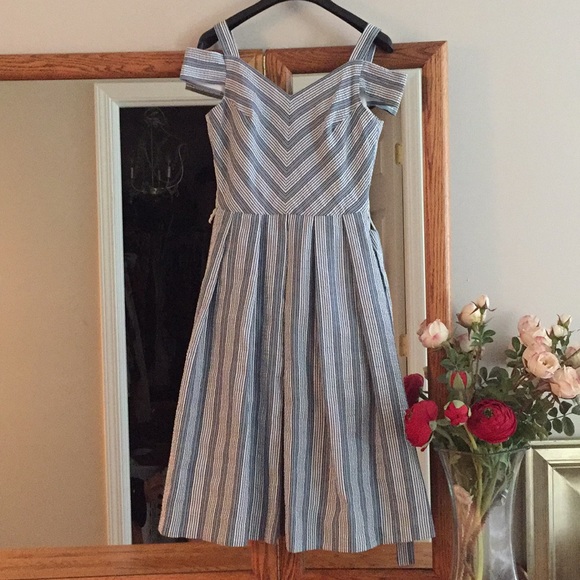 Blue & White Summer striped Dress size 00 - Picture 2 of 2